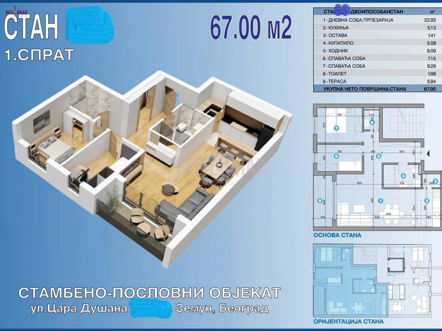 Trosoban stanovi Zemun Zemun centar 228470 evra 