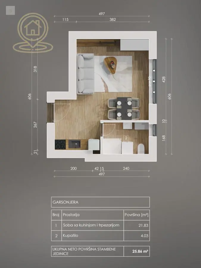  uknjizeni Garsonjera stanovi Centar - 108460 evra 