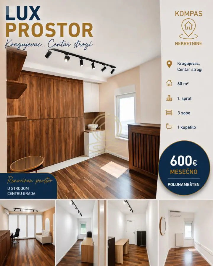 Kragujevac Centar poslovni prostor 600 evra 