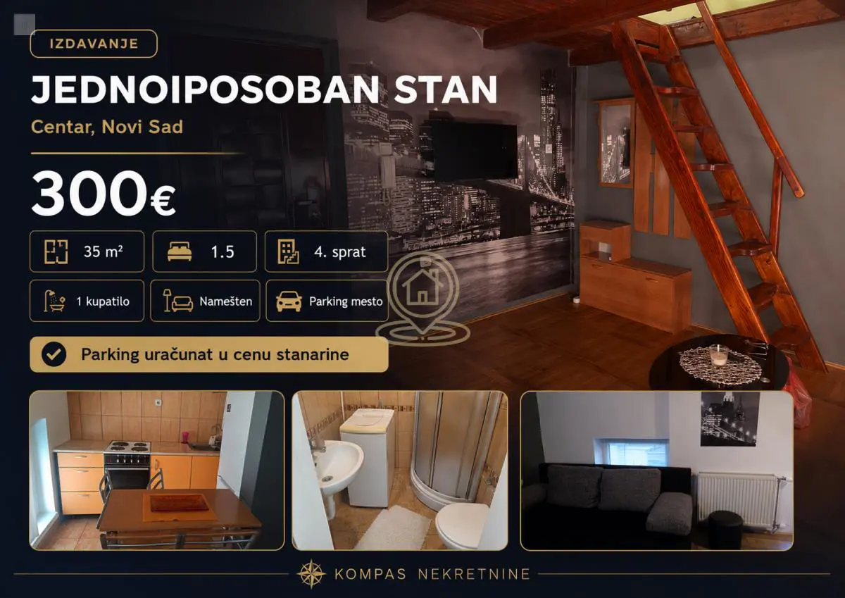  uknjizeni Jednoiposoban stanovi Centar - 300 evra 