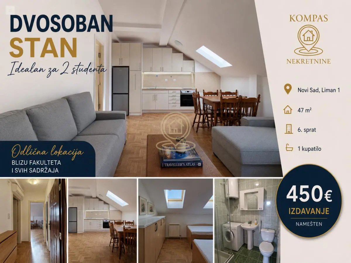 Novi Sad Liman 1 Dvosoban stanovi 450 evra 