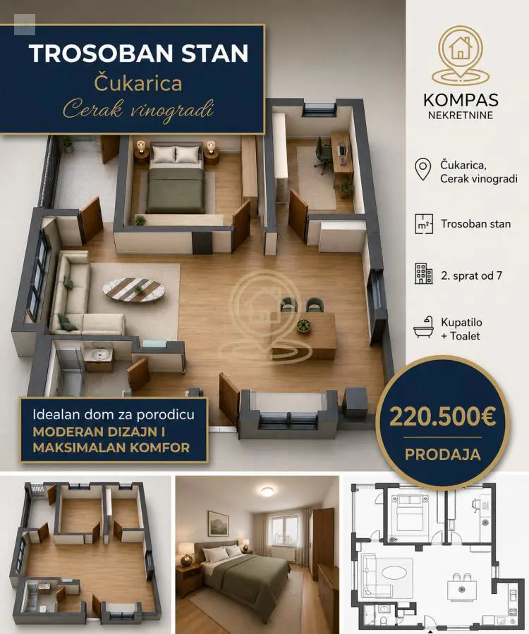  uknjizeni Trosoban stanovi Čukarica Cerak vinogradi 220500 evra 