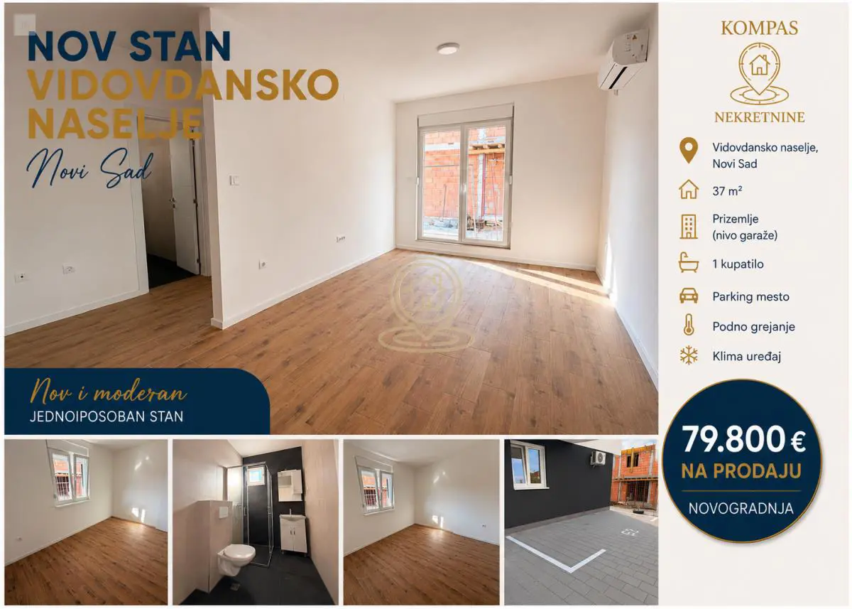  novogradnja Jednoiposoban stanovi Vidovdansko naselje - 79800 evra 