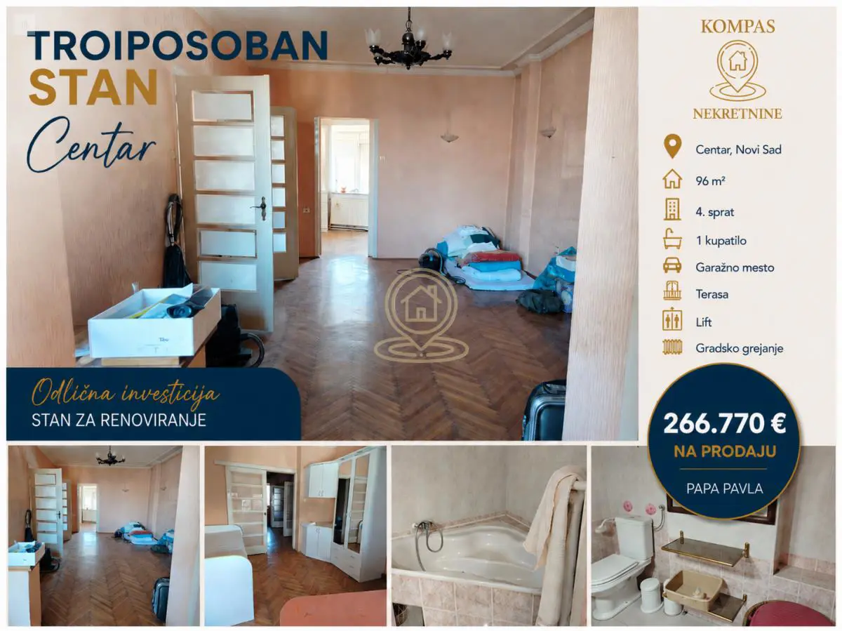 Novi Sad Centar  uknjizeni Troiposoban stanovi 266770 evra 