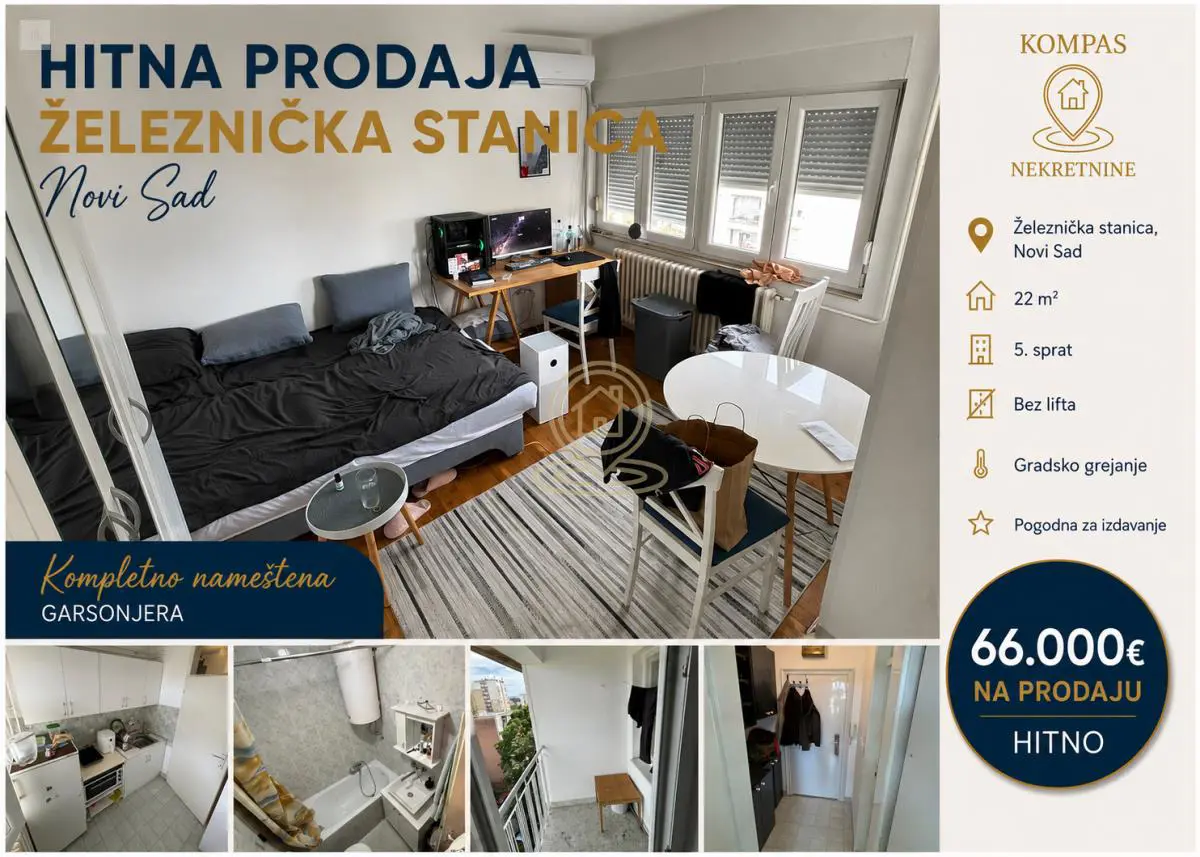 Novi Sad Železnička stanica (NS) Garsonjera stanovi 66000 evra 