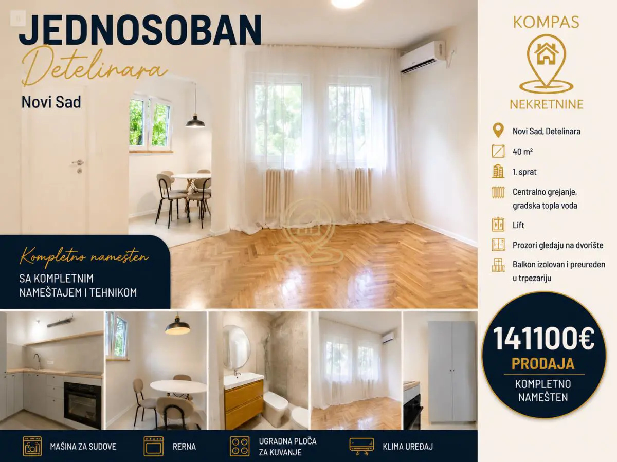  uknjizeni Jednosoban stanovi Detelinara - 141100 evra 