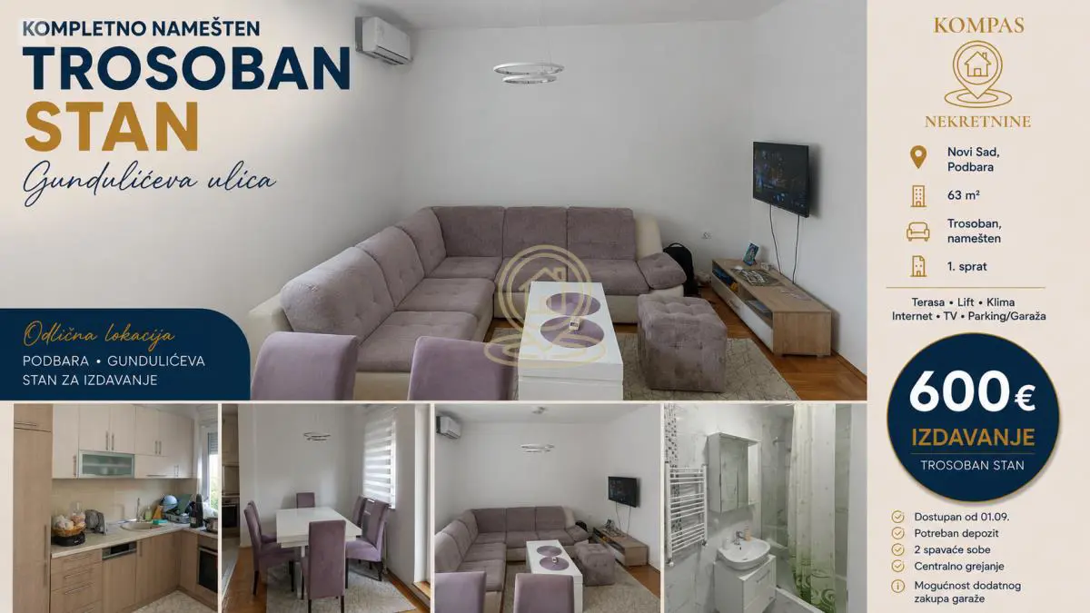  novogradnja Trosoban stanovi Podbara - 600 evra 