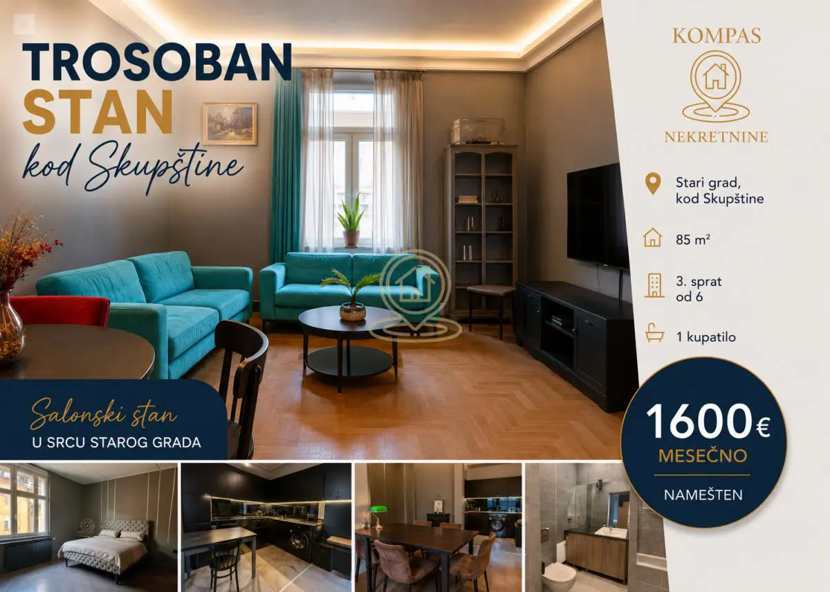 Beograd Stari Grad  novogradnja Trosoban stanovi 1600 evra 