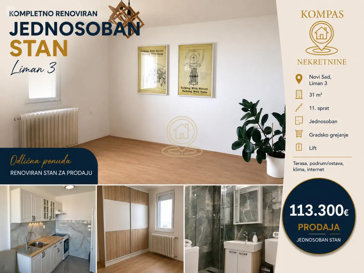 Novi Sad Liman 3 Jednosoban stanovi 113300 evra 