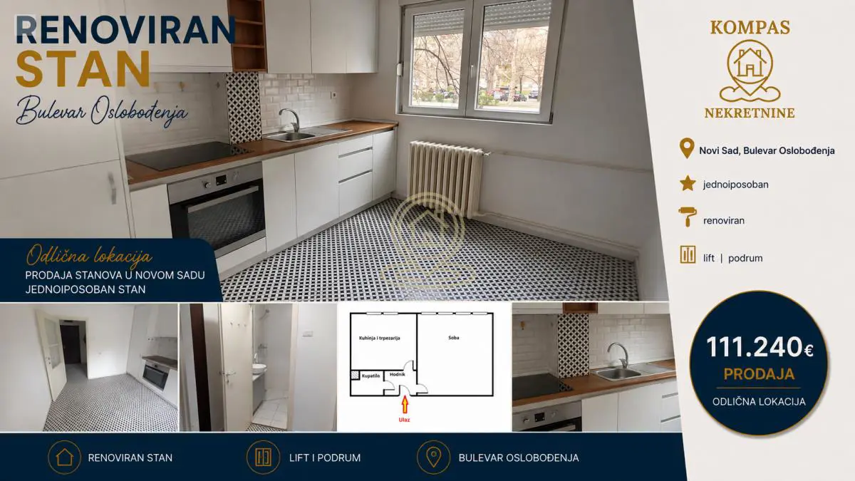 Jednoiposoban stanovi Bulevar Oslobođenja - 111240 evra 