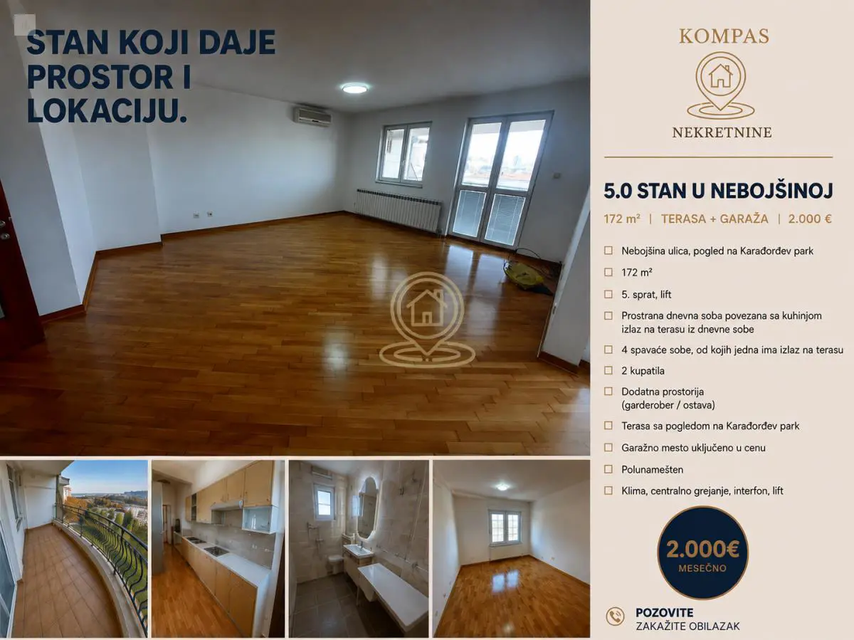  novogradnja Petosoban stanovi Vračar Hram 2000 evra 