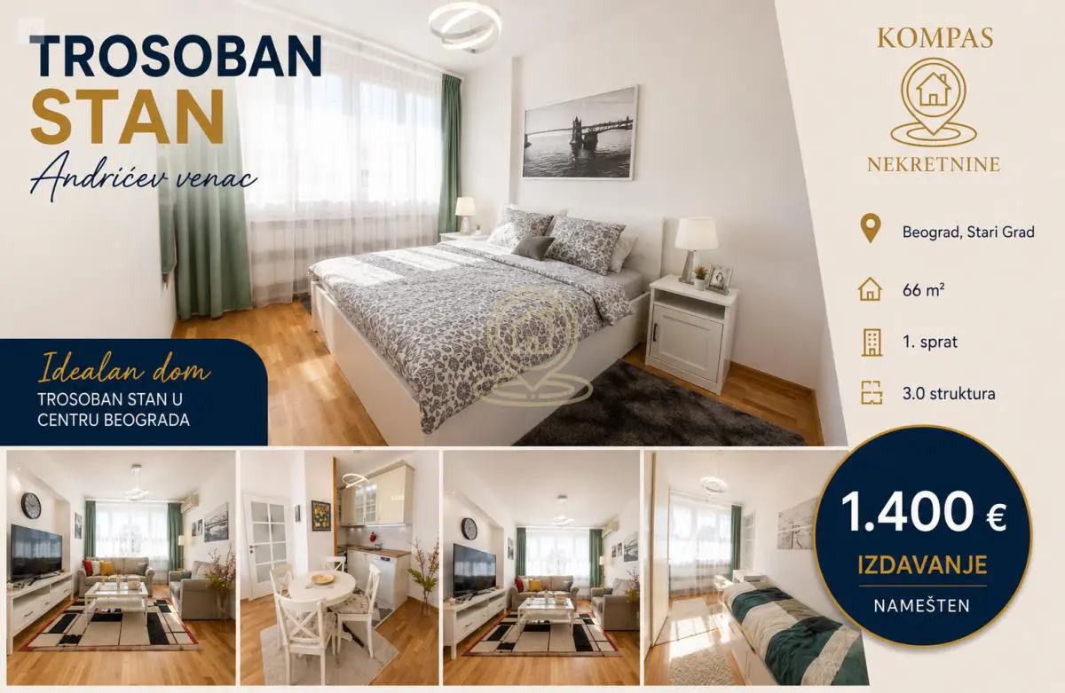 stanovi Beograd Andrićev Venac Trosoban 