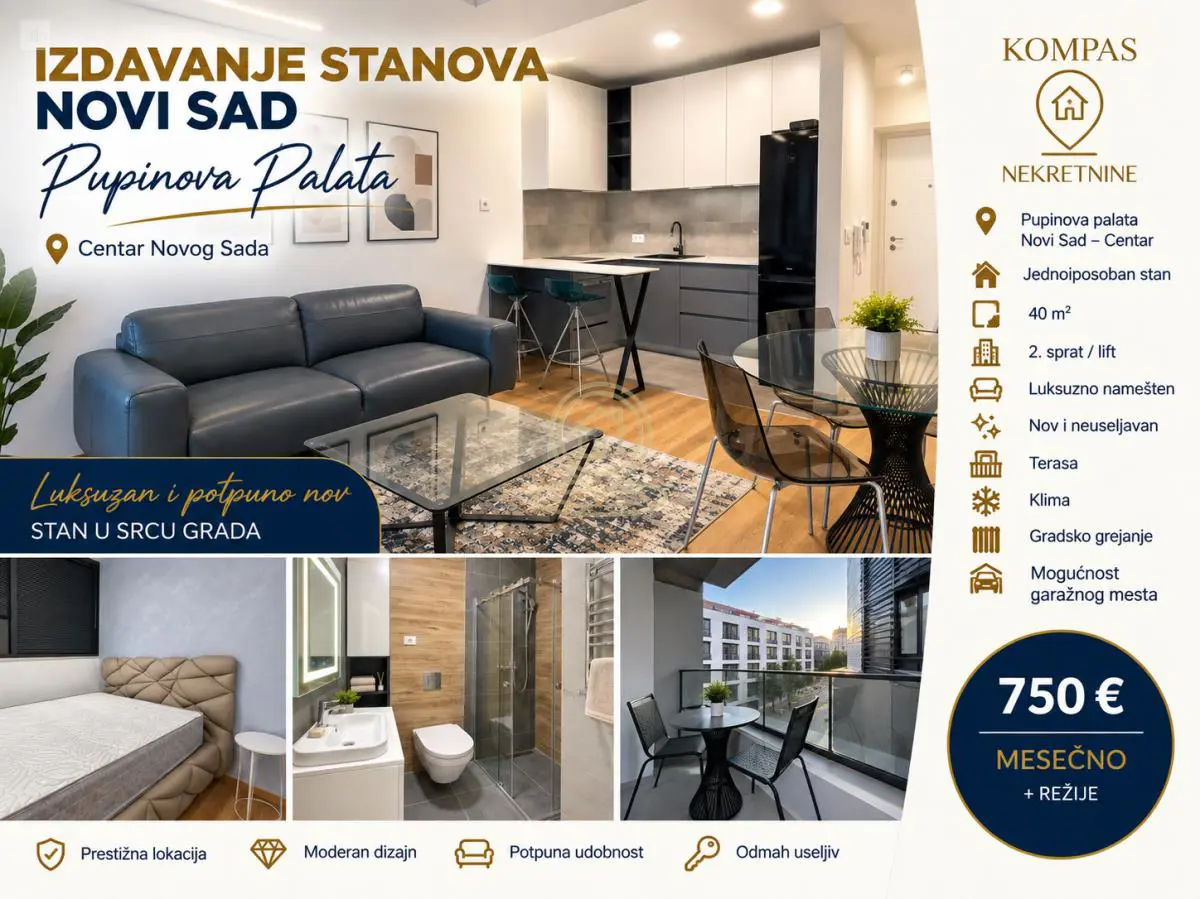 Novi Sad Centar  novogradnja Dvosoban stanovi 750 evra 