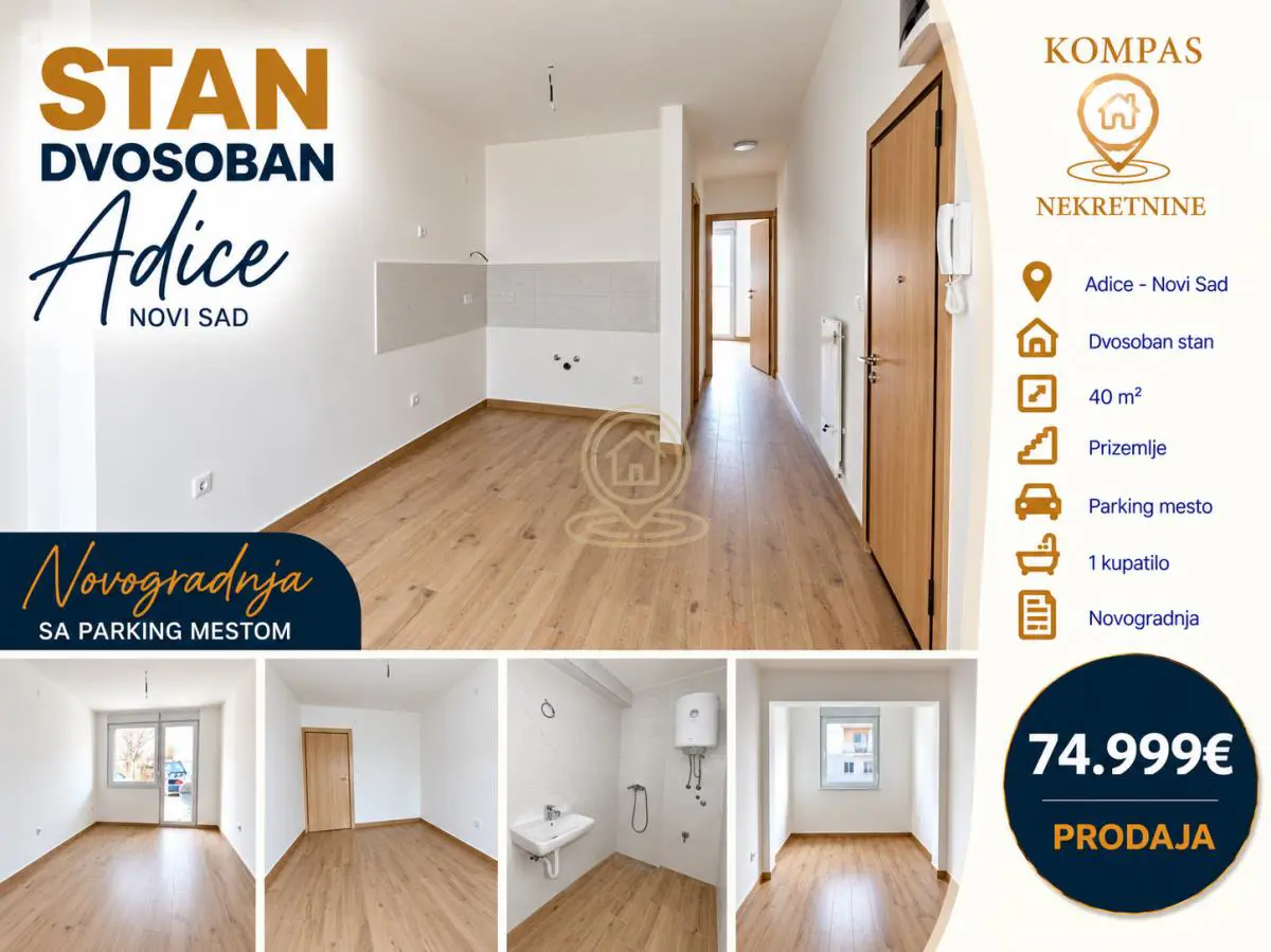  uknjizeni  novogradnja Dvosoban stanovi Adice - 75 evra 