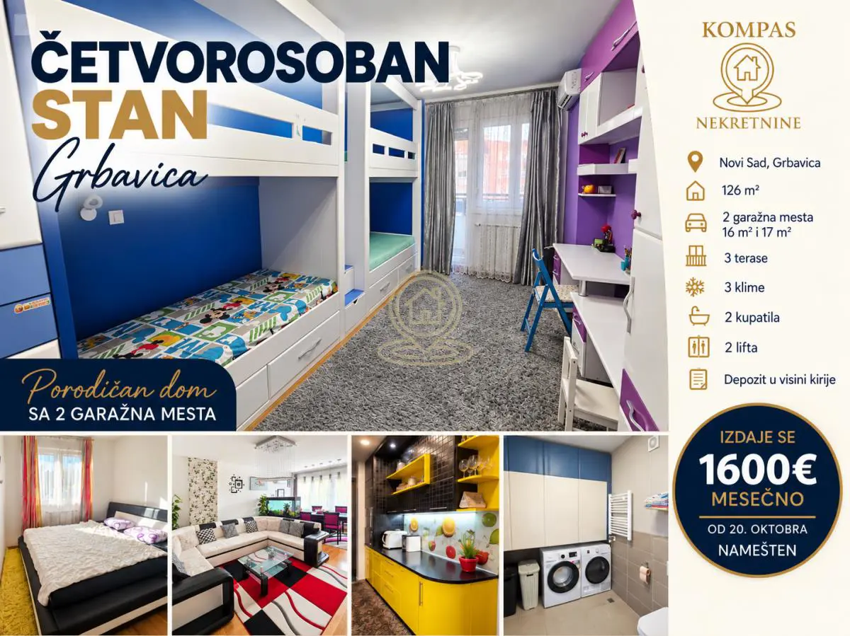  novogradnja Četvorosoban stanovi Grbavica - 1600 evra 