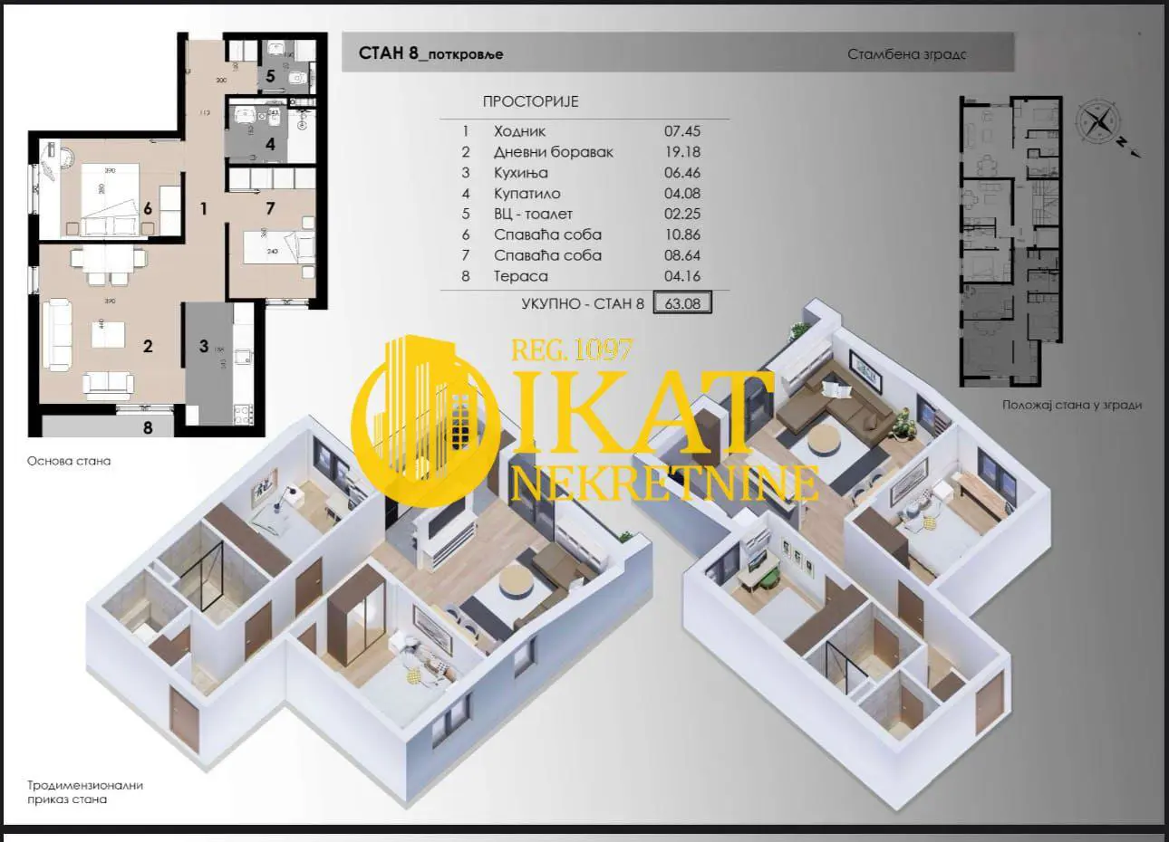 Trosoban stanovi Zvezdara Cvetkova pijaca 176400 evra 