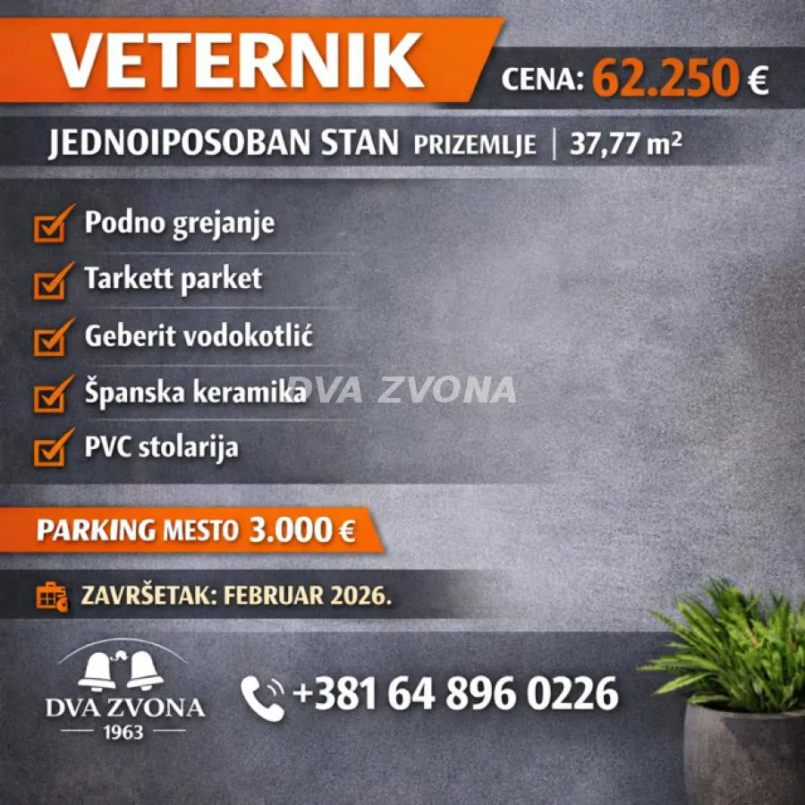  uknjizeni Jednoiposoban stanovi Veternik - 62250 evra 