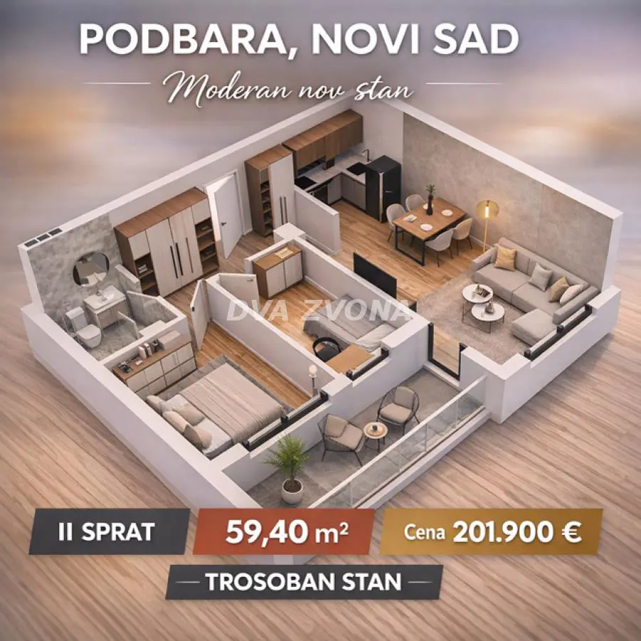 Novi Sad Podbara  uknjizeni Trosoban stanovi 201900 evra 