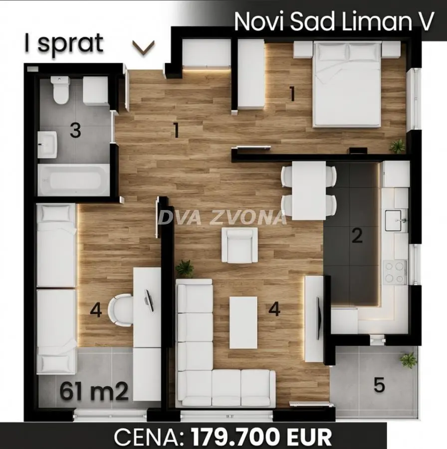 Novi Sad Telep  uknjizeni Trosoban stanovi 179700 evra 