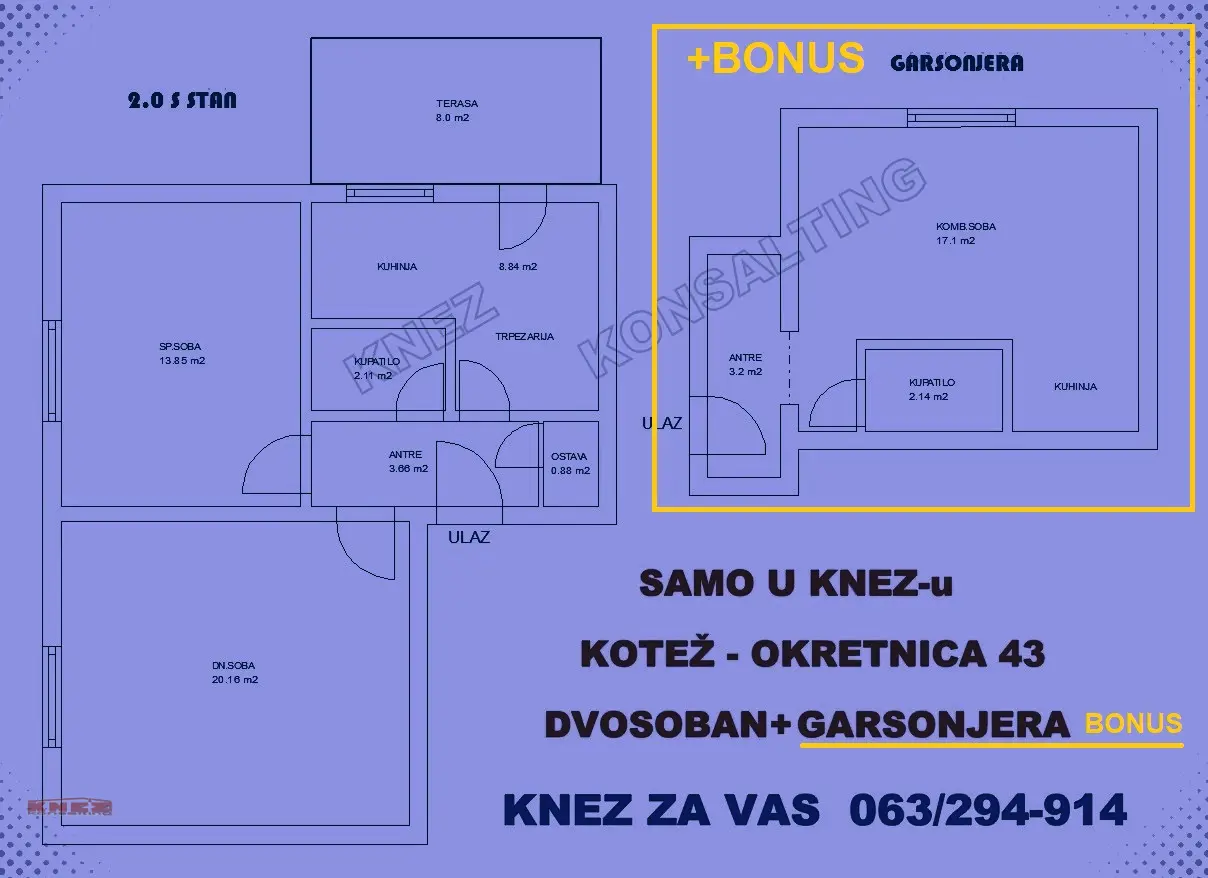stanovi Beograd KOTEŽ-CENTAR  uknjizeni Dvosoban 