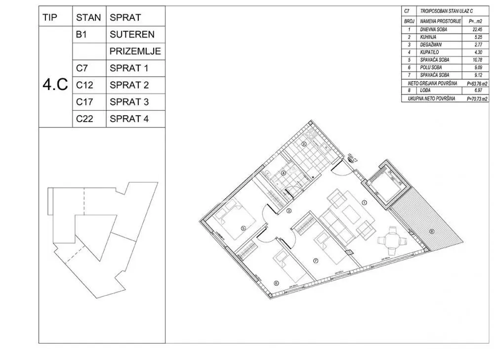 Troiposoban stanovi Voždovac Vojvode Vlahovića 183190 evra 