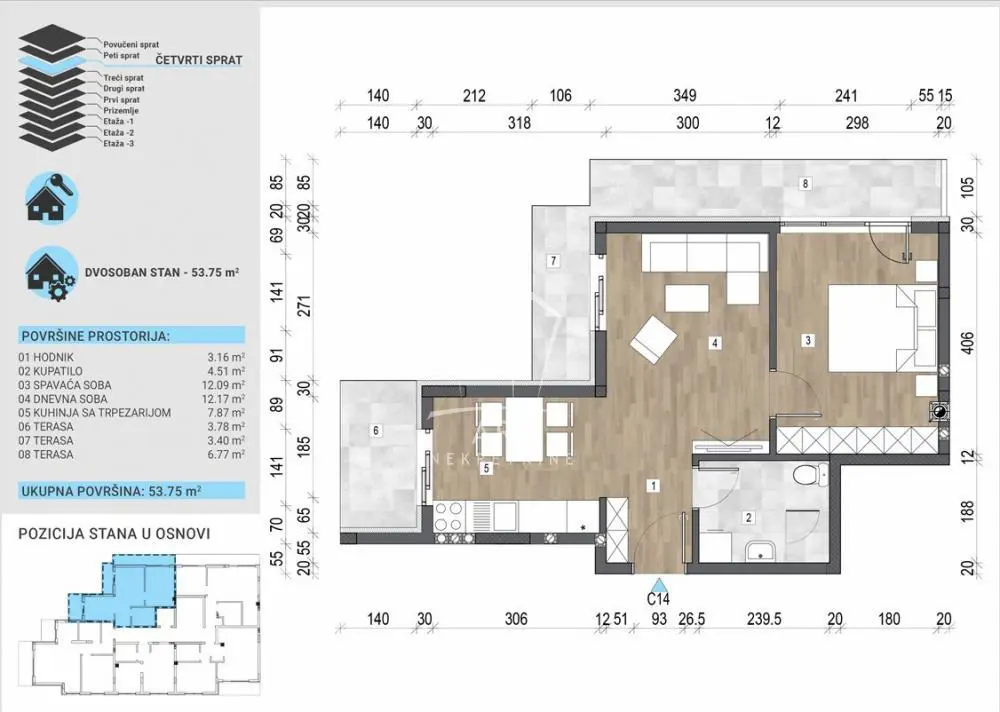 Trosoban stanovi Voždovac Trošarina 156681 evra 