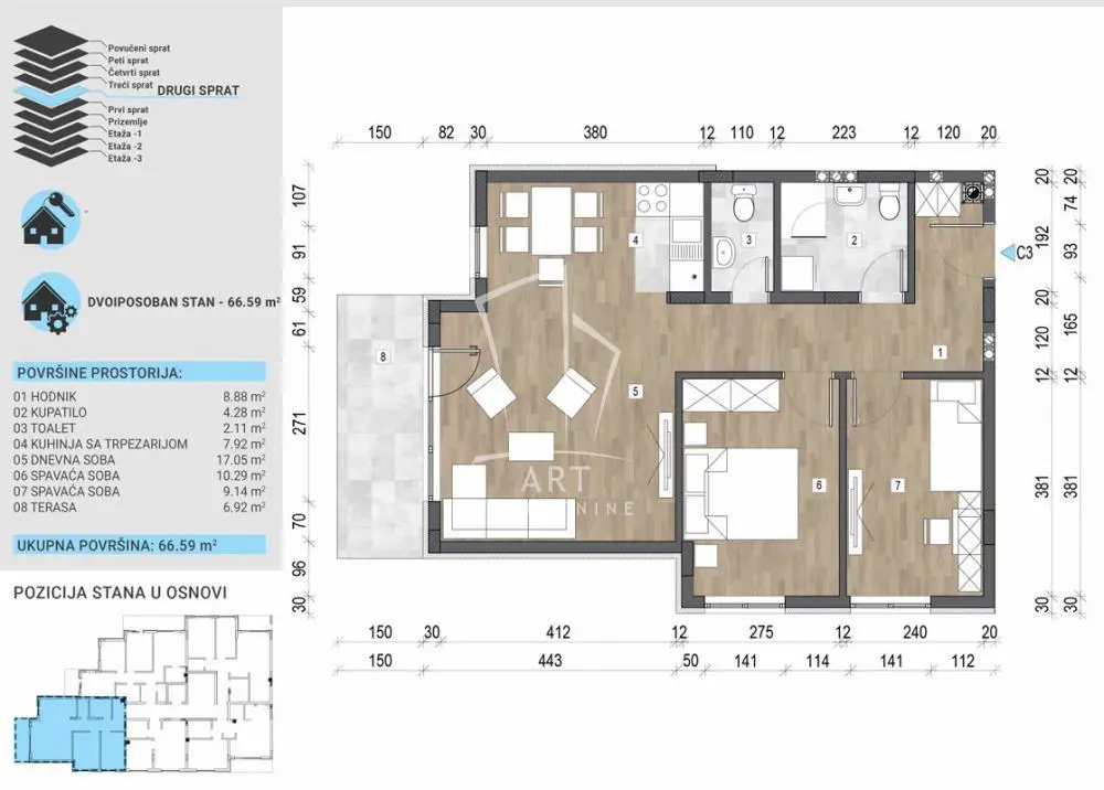 Trosoban stanovi Voždovac Trošarina 195509 evra 